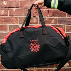 Firefighter Bag Travel Bag Duffel Bag Embroidered Bag with your 1st initial & Last name above the Maltese Cross Firefighter Gift image 2