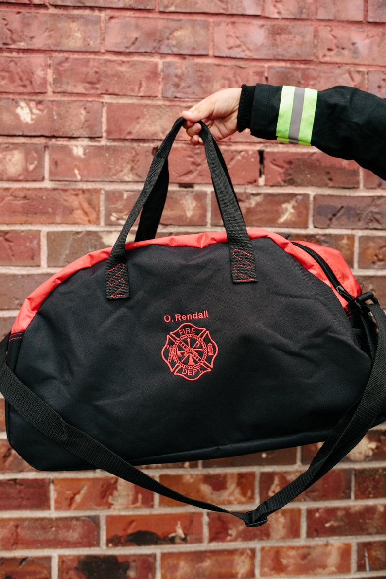Firefighter Bag Travel Bag Duffel Bag Embroidered Bag with your 1st initial & Last name above the Maltese Cross Firefighter Gift image 2