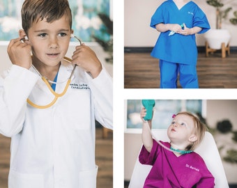 Kid's Lab Coat and Scrub Costume | Embroidery PERSONALIZED | Kid's Doctor Costume | Kid's Nurse Costume | Kid's Halloween Costume