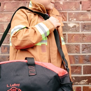 Firefighter Bag Travel Bag Duffel Bag Embroidered Bag with your 1st initial & Last name above the Maltese Cross Firefighter Gift image 5