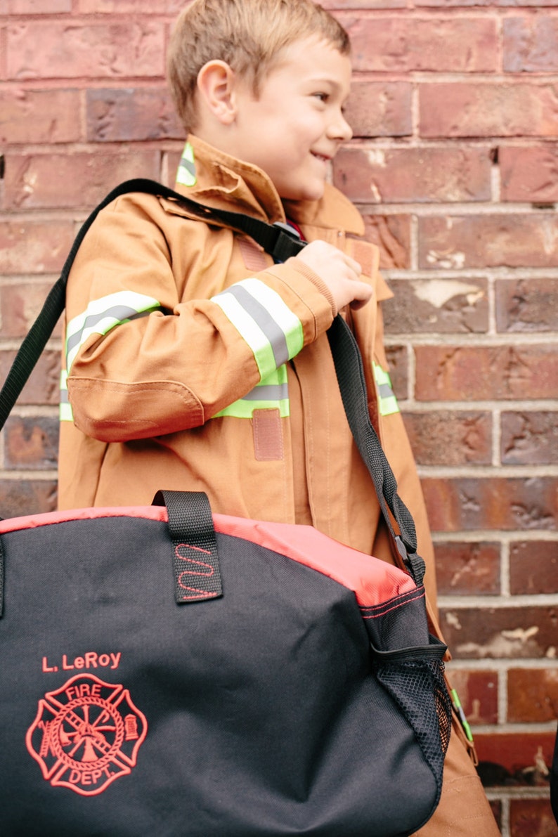 Firefighter Bag Travel Bag Duffel Bag Embroidered Bag with your 1st initial & Last name above the Maltese Cross Firefighter Gift image 5