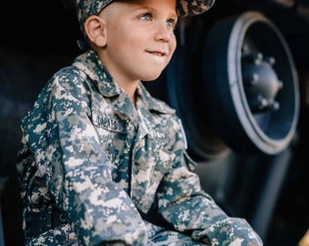 Personalized Kids Camo Costume: Army Uniform & Free Hat, Pretend Play, Halloween Costume, Birthday Gift