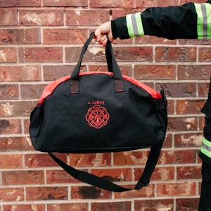 Firefighter Bag Travel Bag Duffel Bag Embroidered Bag with your 1st initial & Last name above the Maltese Cross Firefighter Gift image 7