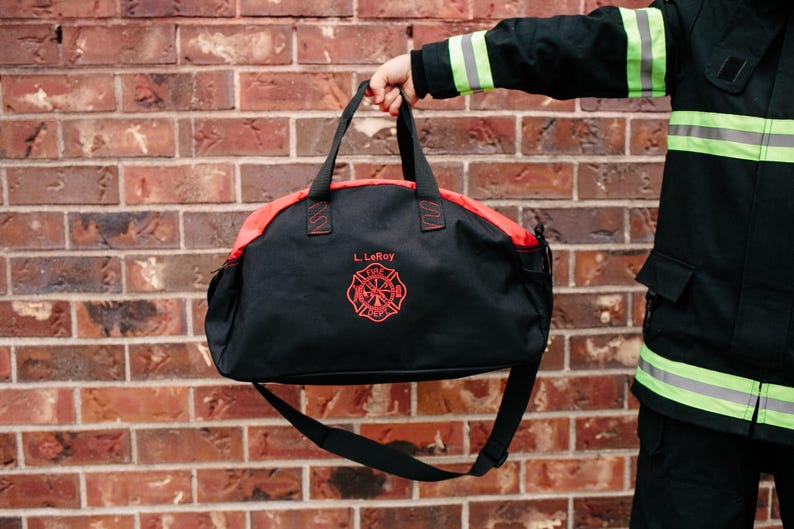 Firefighter Bag Travel Bag Duffel Bag Embroidered Bag with your 1st initial & Last name above the Maltese Cross Firefighter Gift image 7