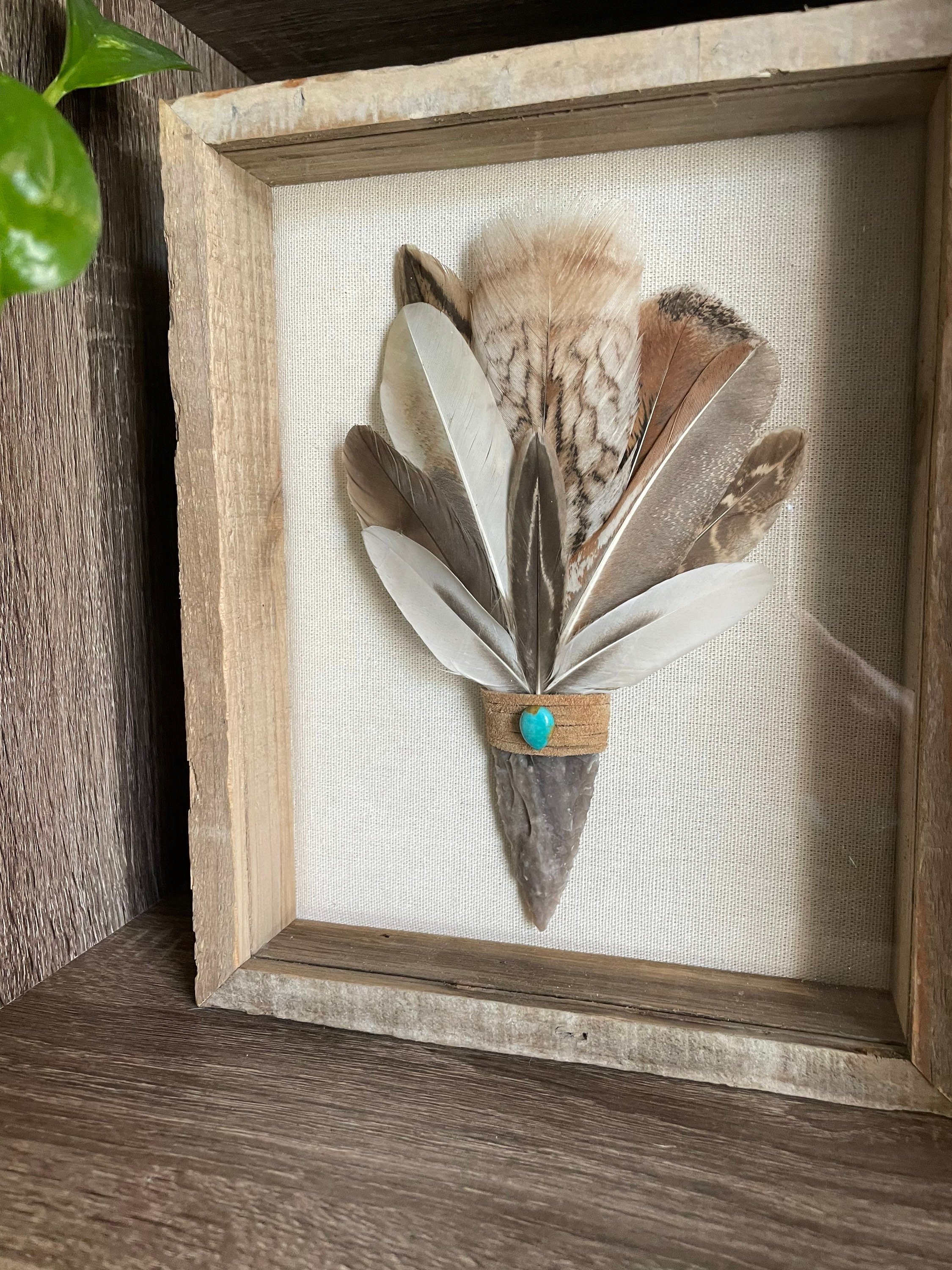 Framed Feather Fan/ Feather Artwork/ Spiritual Wall Decor/ Etsy