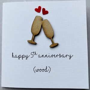 Biglietto di auguri per il 5° anniversario di matrimonio, biglietto di auguri per l'anniversario dei bicchieri di champagne