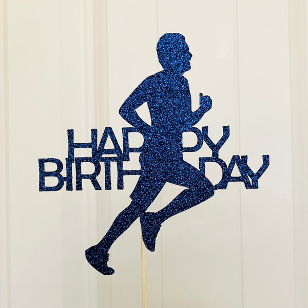 Man Runner Happy Birthday Cake Topper, Glitter Male Jogger Topper