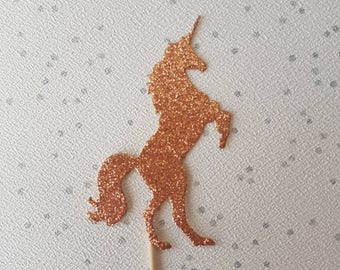 Glitter Unicorn Cake Topper: Rose Gold Party Decorations