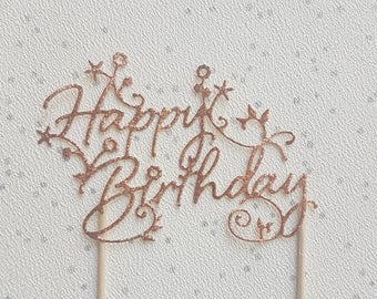 Rose Gold Birthday Cake Topper - Rose Gold Party Supplies, Happy ...