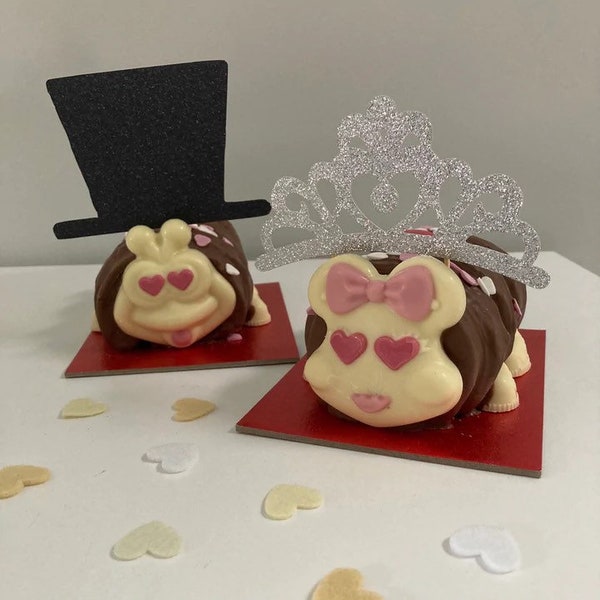 Top Hat & Tiara Caterpillar Cake Toppers, Glitter Wedding Cake Toppers