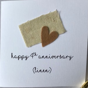 Tarjeta de aniversario de bodas número 4, tarjeta de aniversario de lino
