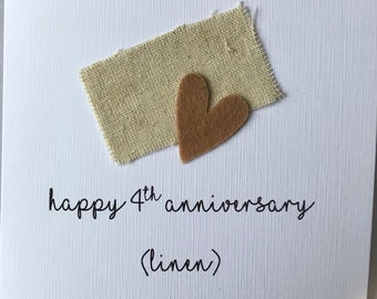 Cartão de 4º aniversário de casamento, cartão de aniversário de linho
