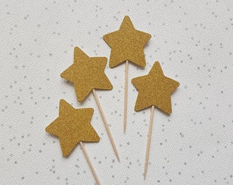 Star Cake Toppers, Glitzer Star Cupcake Toppers, Star Cake Toppers, Star Cake Toppers