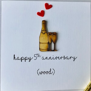 Tarjeta del quinto aniversario de boda, tarjeta de aniversario de madera