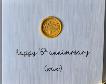 Tarjeta de aniversario de bodas número 16, tarjeta de aniversario de cera
