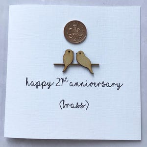 Tarjeta del 21.º aniversario, tarjeta de aniversario de latón