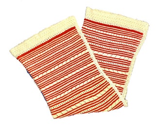Vintage Throw, Vintage Blanket, Handmade, Hand Knit Blanket, Mod, Midcentury, Crochet, Orange & Beige, Vintage Throw Blanket