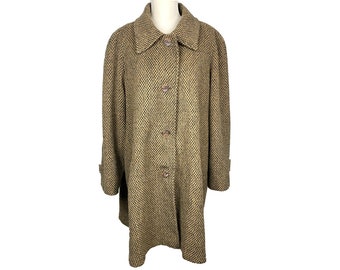 Vintage Clothing. Wool Coat, Tweed Balmalcaan Coat, Christmas, Collared, 90's Clothing, Vintage Coat, Single Breasted, Size 42, Winter Coat