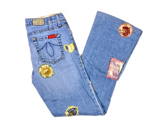 Vintage Jeans | Upcycled Level 99, Patchwork, Boot Cut, Denim, Blue Jeans | Jeans, Womens Clothing, Size 25 Boho Hippie Jeans,Hipster