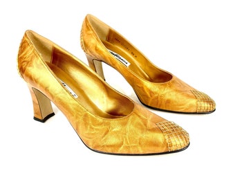 Vintage Heels | Gold Heels | 60's Spooled Heels | Costablanca, Heels with Embellishments, Vintage Heels, Size 9.5 Womens, Madmen, Mod, Gold