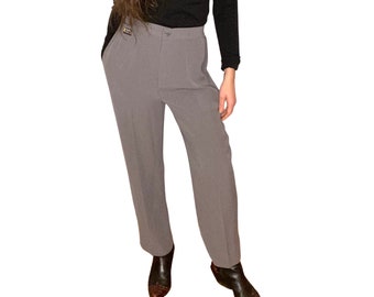 Vintage Clothing 80's Gray Trousers Slacks Vintage Pants, Womens High Rise Pants, Waist 26" Elastic, Lightweight NWT