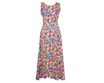 80’s Maxi Dress | Vintage Floral Sleeveless Dress | Vintage Clothing Dress | Sleeveless Dress Floral Dress Summer Dress | Size 6 Dress