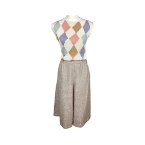 Vintage Clothing Tweed Palazzo Pants High Waisted Woven 70's Wide Leg Capri Pants image 1