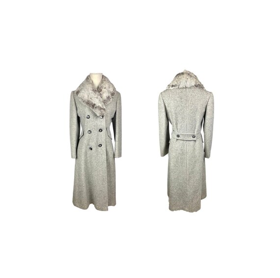 70's Wool Duster Coat | Vintage Gray Wool Fur Col… - image 1