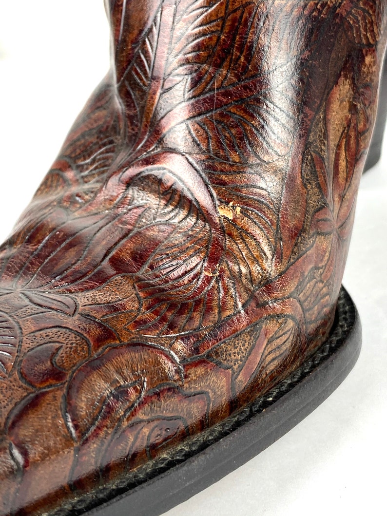 Vintage Boots Vintage Cowgirl Boots High Heeled Boots Western Womens Boots Antonio Melani Brown Leather Tooled 90s Western Boots