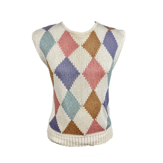 Vintage Sweater Vest 90's Geometric Knit Vest Rib… - image 1