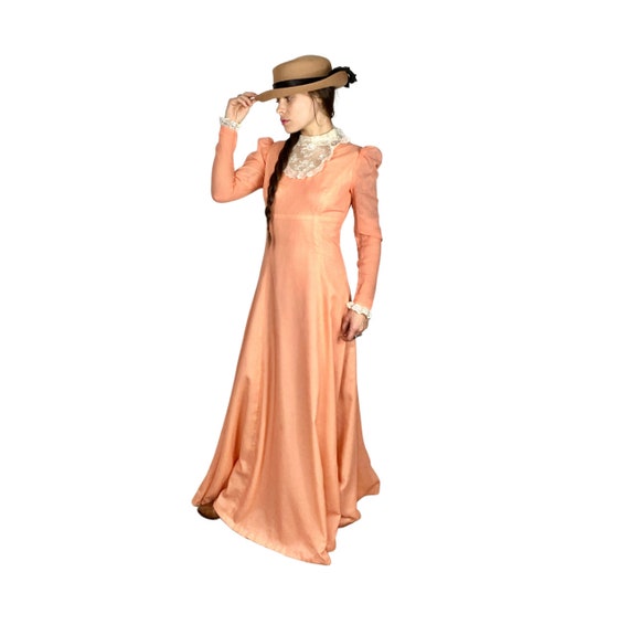 Vintage Gunne Sax Prairie Dress, Peach Pink, Lace… - image 1