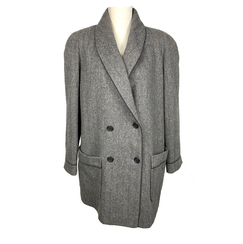 Wool Coat, Vintage Coat, 60's Clothing, Vintage Clothing, Wool, Herringbone, Mens, Double Breasted, High Neck, 60s, Madmen, Vintage image 2