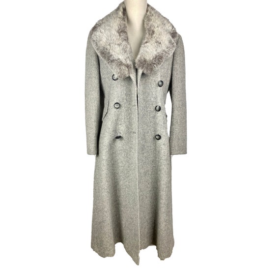 70's Wool Duster Coat | Vintage Gray Wool Fur Col… - image 2