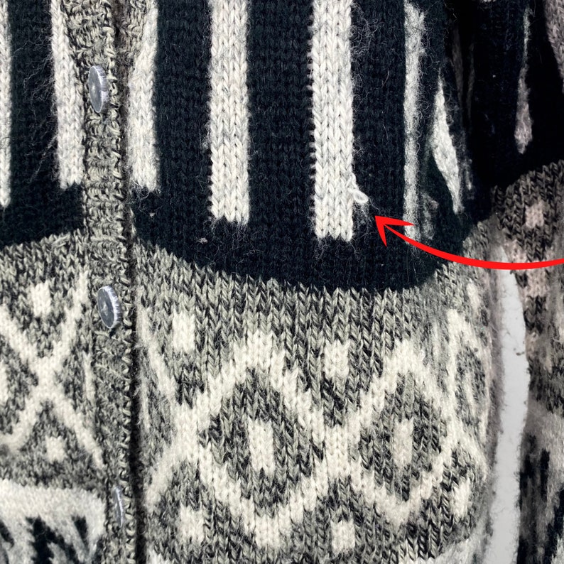 Vintage Cardigan Sweater 80's Southwestern Print Diversity Brand Button Up V Neck Cardigan Black Gray White Size M image 3