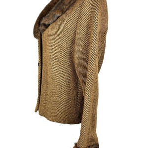 Vintage Faux Fur Collared Jacket 90's Lightweight Blazer Jacket Womens Faux Fur Coat Cropped Formal Jacket Herringbone Size Medium image 4