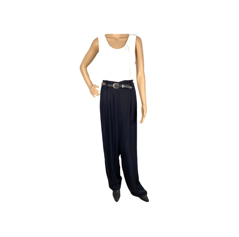 Vintage Clothing Jumpsuit Black white Sleeveless Romper High Waist Belt Loops, Size 14L Zipper Back, 80's Long Pant Jumpsuit image 1