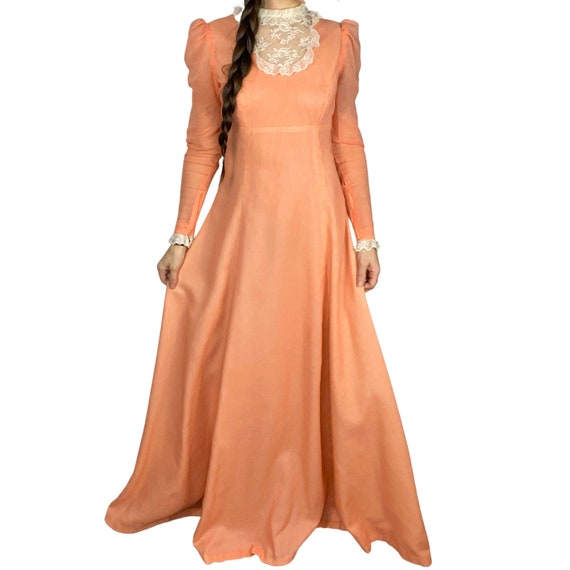 Vintage Gunne Sax Prairie Dress, Peach Pink, Lace… - image 5