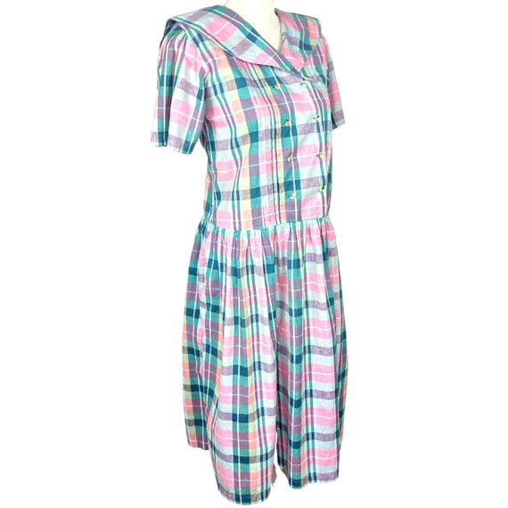 Vintage Dress Pastel Plaid Shirtwaist Dress with … - image 3