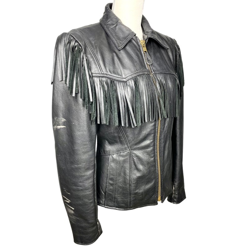 Vintage Western Fringe Black Leather Jacket Moto Jacket - Etsy