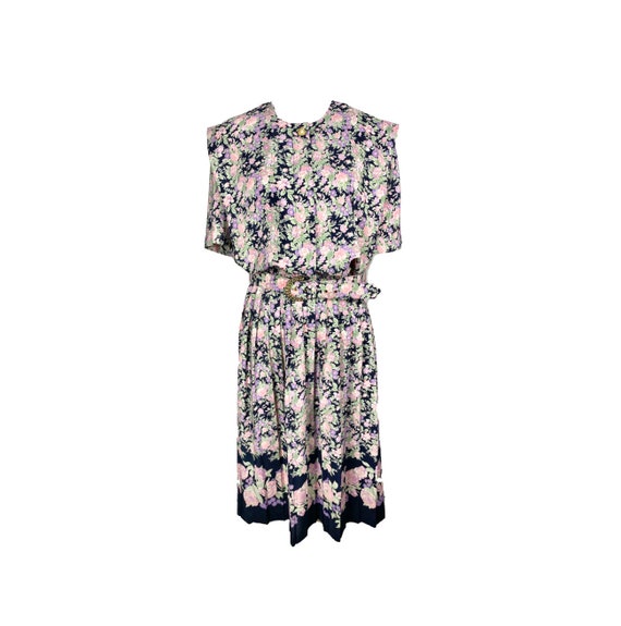 70's Shirt Waist Dress | Vintage Floral Pleated D… - image 1
