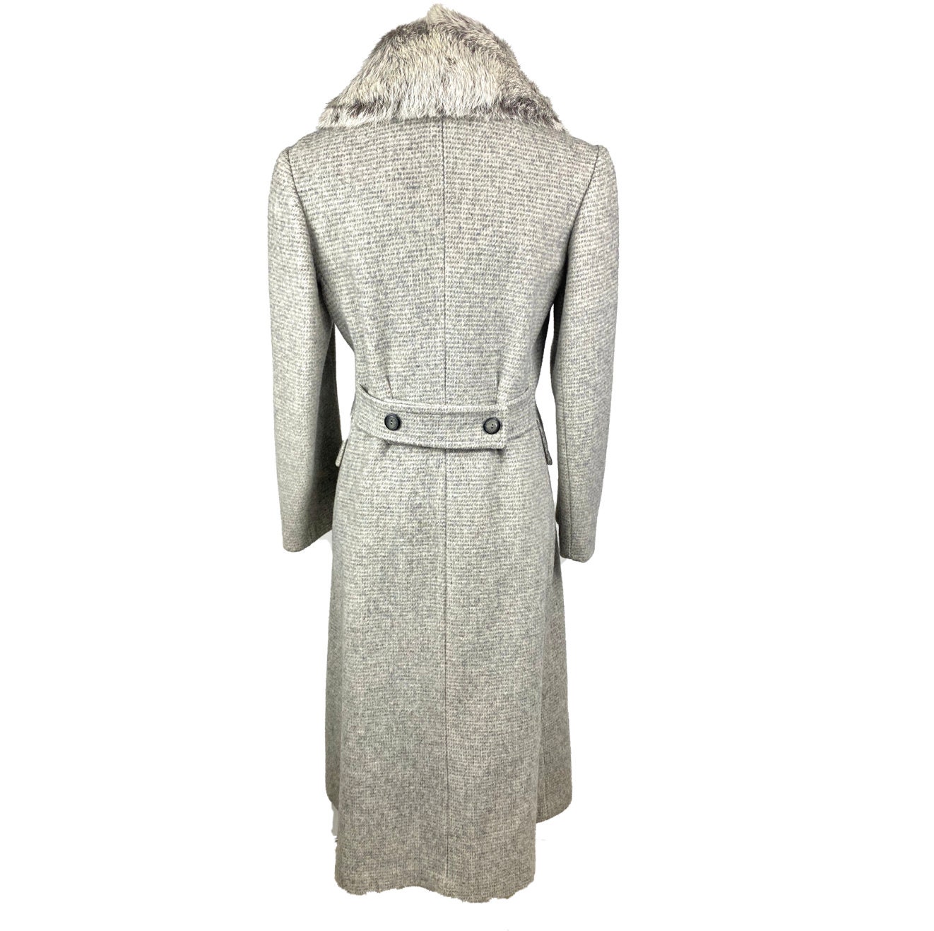 70's Wool Duster Coat Vintage Gray Wool Fur Collared - Etsy