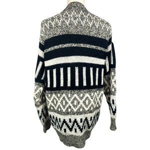 Vintage Cardigan Sweater 80's Southwestern Print Diversity Brand Button Up V Neck Cardigan Black Gray White Size M image 7