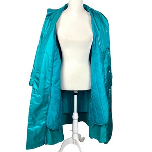 Vintage Trench Rain Coat Dark Teal Neon Teal Button Up Women's Coats & Jackets Vintage Clothing Long Weather Coat Puffer Coat Teal Blue image 6