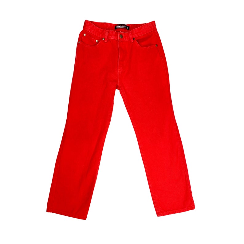 Vintage Red Denim Jeans Chams Bull Denim Jeans High Waisted Straight Leg Jeans Size 18, 26 Waist Cotton Jeans image 2