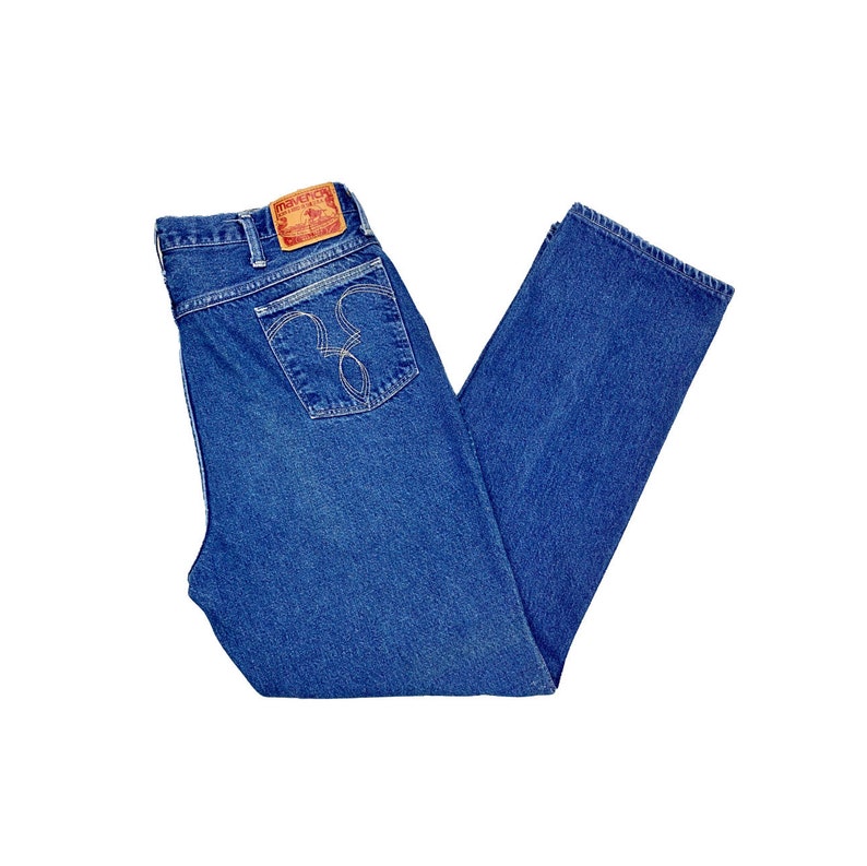 High Waisted Jeans 70's, Vintage High Rise Jeans, Blue Jeans, Maverick Denim, Vintage Clothing Pants 38 Waist Jeans, Straight Leg Pants image 1