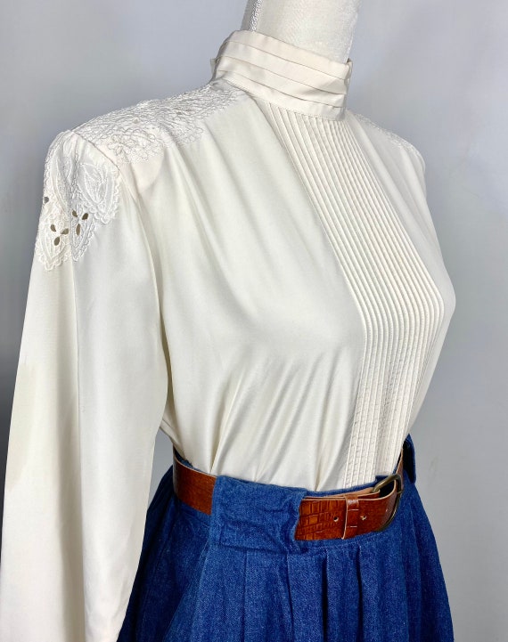 Vintage Blouse, Beige, Lace Embroidered Blouse, H… - image 3
