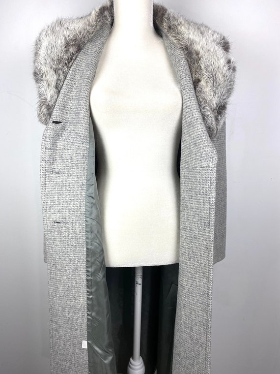 70's Wool Duster Coat | Vintage Gray Wool Fur Col… - image 7