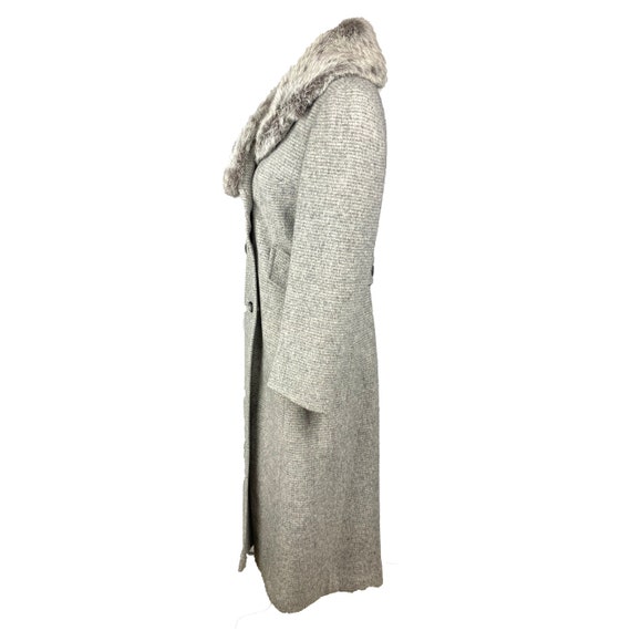 70's Wool Duster Coat | Vintage Gray Wool Fur Col… - image 6