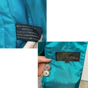 Vintage Trench Rain Coat Dark Teal Neon Teal Button Up Women's Coats & Jackets Vintage Clothing Long Weather Coat Puffer Coat Teal Blue image 9