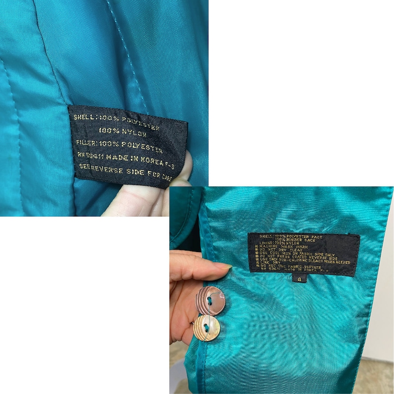 Vintage Trench Rain Coat Dark Teal Neon Teal Button Up Women's Coats & Jackets Vintage Clothing Long Weather Coat Puffer Coat Teal Blue image 9